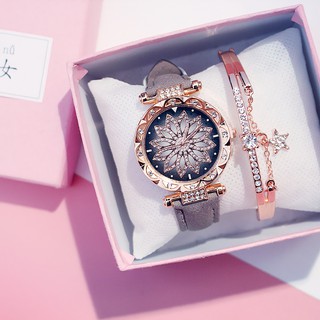 (Incluyendo pulsera) Reloj para mujer / conjunto de joyas / reloj de cuero de lujo de oro rosa