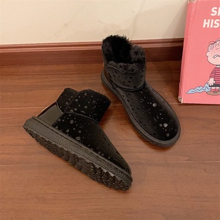Zapatos deportivos para niños de fondo plano para mujeres2021Otoño e Invierno nuevo Color sólido fondo grueso forro polar cálido botas de nieve manga corta botas de marea (5)
