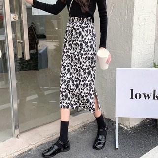 Falda mujer leopardo impresión media longitud hendidura falda paquete falda de cadera