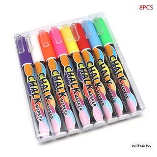 withakiss - marcador de tiza líquida fluorescente (8 colores, doble punta, para led, pizarra, pintura de vidrio, graffiti, 3 mm)