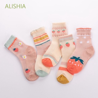 ALISHIA Cute Baby Socks Spring Strawberry Socks Cotton Socks Mesh Summer Cartoon 5Pairs/Set Floral Girls Hosiery