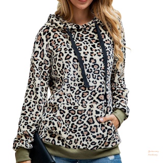 mujeres leopardo sudadera con capucha de las mujeres con capucha suéter bolsillos con cordón tops