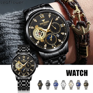 Reloj de cuarzo para hombre con correa de acero blanco luminoso profundo impermeable moda multifunción reloj regalos para hombres