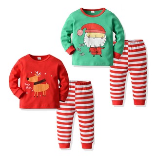 Bombomtoddler niños bebé niña niño de dibujos animados Tops+pantalones de rayas de navidad pijamas ropa