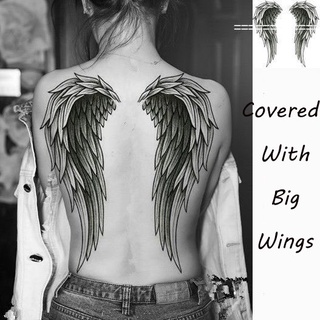 pegatina de tatuaje negro espalda completa con grandes alas patrón impermeable