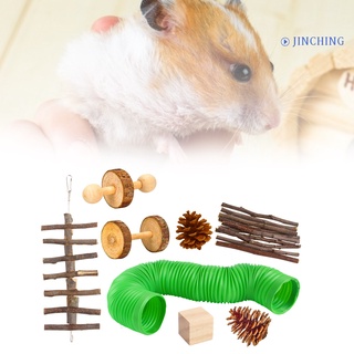 [jinching] 12 piezas de hámster masticar juguete antideslizante cuidado de los dientes de madera swing hamaca pequeña mascota juguete para conejito (1)