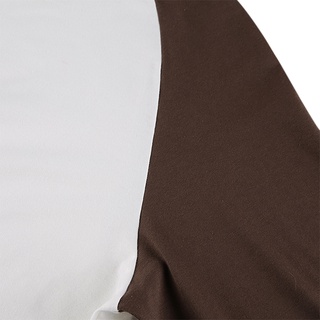 ✲Ey✥Camiseta de bloque de Color para mujer, adulto Casual manga larga cuello redondo jersey (marrón) (4)