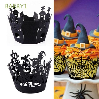 Barry1 12pcs taza de hornear Spiderweb papel envoltura de tartas envoltura de Cupcake hueco castillo Cupcake titular de bruja fiesta suministros decoración de Halloween