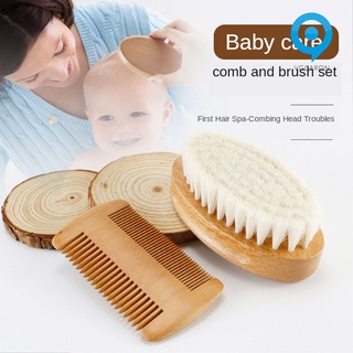 Lasvegas 1 juego de cepillo de madera resistente al desgaste amigable a la piel de lana Artificial recién nacido cepillo de pelo conjunto para bebés (1)