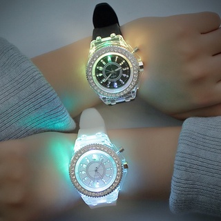 reloj de cuarzo luminoso brillante para mujer/reloj de cuarzo con luz led intermitente de cristal luminoso casual joyería