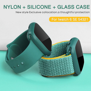 funda de vidrio+correa de nylon apple watch band 38 mm 42 mm 44 mm 40 mm iwatch correa de silicona serie 6/se/5/4/3/2/1