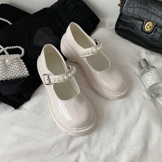 Blanco Retro estilo británico zapatos: nuevo verano 2021 perla hadas con suela gruesa Mary Jane zapatos