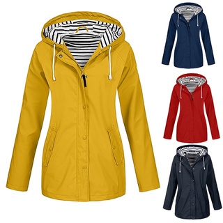 Ourfairy • chaqueta de lluvia sólida para mujer al aire libre, talla grande, impermeable con capucha y viento