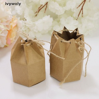 ivywoly 10pcs creativo papel kraft caramelo cajas de regalo linterna forma hexagonal favores de boda co