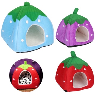 ST Cute Strawberry Pet Bed Dog Cat Kitten Puppy Cave Kennel House with Mat Foldable (3)