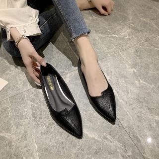 Las mujeres negro puntiagudo pisos/ Irregular Casual zapatos de cuero para las señoras/coreano zapatos de goma (4)