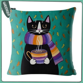 Grs funda de almohada de lino para gatos de dibujos animados lindo/funda de cojín para sofá/cama/café/decoración