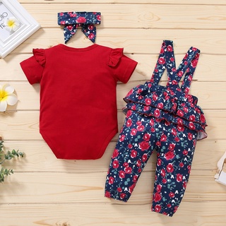 [EFE] conjunto de trajes para bebé niña sólido mameluco+estampado Floral (4)