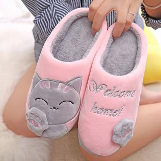 las señoras de invierno casa zapatillas de dibujos animados gato zapatos suave invierno caliente casa interior dormitorio pareja zapatillas (1)