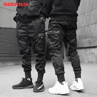 【foodtaste】Ribbons Harem Joggers Men Cargo Pants Streetwear Hip Hop Pocke