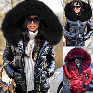 Mujer otoño invierno piel sintética capucha cremallera caliente abajo abrigo al aire libre Parka prendas de abrigo