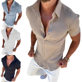 camisa de los hombres de manga corta todo-partido de color sólido de los hombres de verano casual tops para la vida diaria (9)