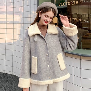 abrigo de lana de las mujeres corto coat2020popular otoño e invierno nuevo pequeño suelto lana de cordero abrigo de lana