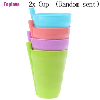 [Toplove] 2 x niños Sip una taza vaso con taza de plástico de paja incorporada