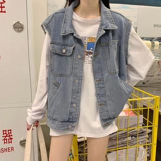 Autumn 2021 new French waistcoat loose denim vest women net red casual jackets are fashionable and fashionable