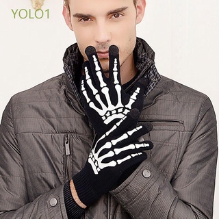 YOLO1-Guantes De Esqueleto Antideslizantes Para Exteriores , Diseño De Calavera Dedo Completo Luminoso De Halloween (1)
