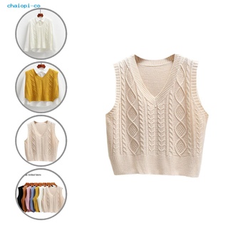 chaiopi Coldproof Knitted Waistcoat V-Neck Twist Knitting Vest All-Match for Daily Wear
