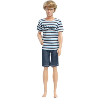 Camiseta de rayas con pantalón corto/accesorios Para Ken Doll (7)