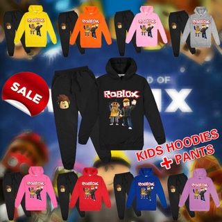 Moda caliente ropa de niños Roblox de dibujos animados impreso sudaderas con capucha + pantalones conjunto Casual con capucha sudadera trajes T