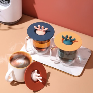 Creative Cartoon Antlers Silicone Cup Lid Mug Ceramic Cup Leak-proof Dust-proof Lid Water Cup Anti-overflow Sealing Lid EPH