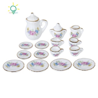 15 piezas miniatura casa de muñecas vajilla porcelana té vajilla taza plato con patrón Floral