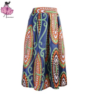 * *mujer Cintura alta africana Floral una línea de longitud de la rodilla Mini falda (XL) (azul) -137113.04
