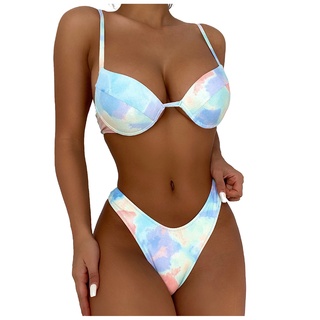 *DMGO*=Women Two-Piece Tie-dye Hardcover Push-Up Padded Bra Bikini Swimwear Beachwear (2)