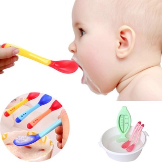 Cuchara de silicona con detección de temperatura/cucharas de alimentación para bebés/cubiertos para bebés