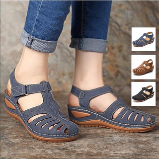mujer cuña sandalias antideslizantes más el tamaño zapatillas de cuero de la pu zapatos de playa kasut perempuan