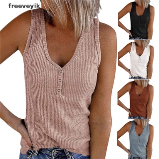 [Fre] Women's Loungewear V-neck Undershirt Sleeveless Button-Down Tank Top Vest Shirt 463CO