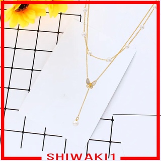 CHARMS [SHIWAKI1] Collar con colgante de mariposa de 2 capas, perlas, borla, encantos, regalos para mujer