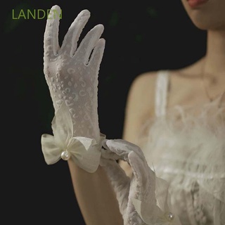 Landen protector solar niñas perlas mujeres boda Flexible accesorios blanco guantes de encaje arco guantes/Multicolor
