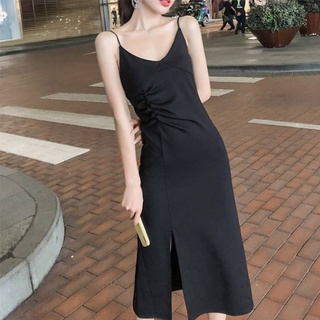 sexy v-cuello de la correa de las mujeres vestido largo 2021 primavera y verano nuevo adelgazar elegante fondo falda interior desgaste negro vestido