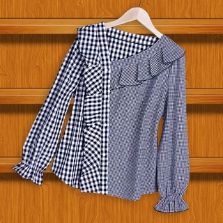 Camisa a cuadros top primavera y otoño camisa suelta de algodón de manga larga para el vientre