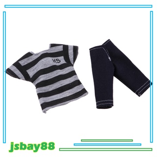 [Jsbay88] 2 piezas muñeca ropa traje de fútbol uniforme traje vestido de ropa gris rayas Tops Denim pantalones cortos para 32 cm Ken muñeca Accs regalo