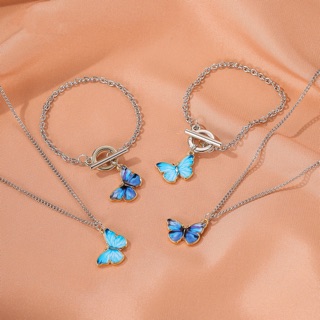 coreano ins azul mariposa colgante collar cadena de clavícula simple personalidad ot titanio pulsera de acero