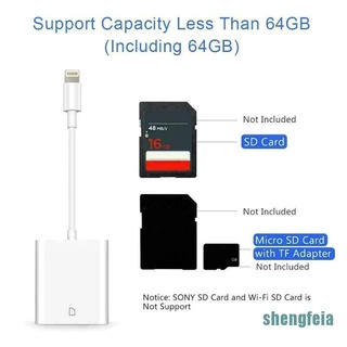 [shengfeia] Adaptador de tarjeta SD OTG lector de cámara para iPhone X, Xs Max, 8,9,10 iPad Pro ipod (3)