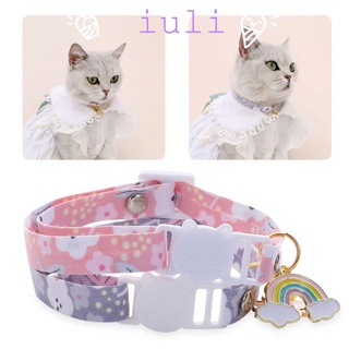 IULI1 Breakaway gato collares cachorro gatito Collar perro Collar suministros para mascotas hebilla gato accesorios ajustable campana colgante arco iris
