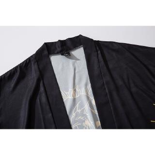 Harajuku Trend Beach Cardigans Ins negro Kimono Blazer blusa para mujeres hombres sueltos de gran tamaño ropa (4)