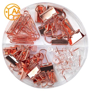 moda binder clips clips de papel pins push pins conjuntos con caja para oficina escuela y suministros para el hogar oro rosa herramientas de oficina conjunto